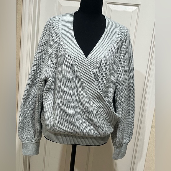 UP WEST WOMENS WEEKEND WRAP CROPPED SWEATER SAGE GREEN, SIZE L - Picture 1 of 10